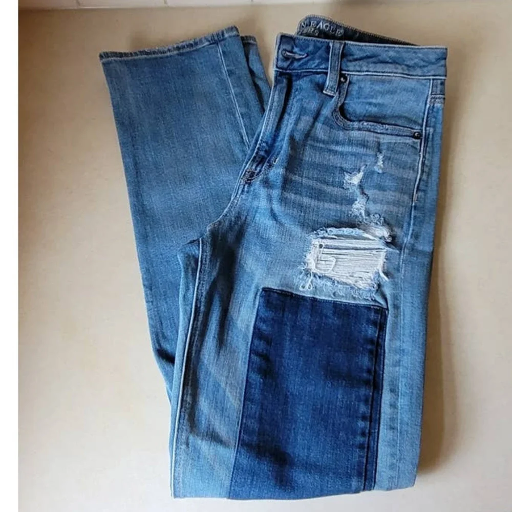 American Eagle Stretch Distressed Two-Tone Skinny Jeans Size 8 Regular - Picture 2 of 5